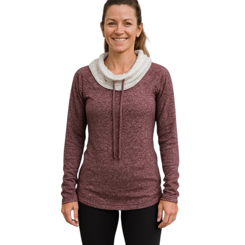 Chance Or Fate Medium Burgundy Long Hooded Lightweight Shirt Crochet Cowl Neck